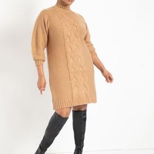 ELOQUII Turtleneck Cable Sweater Dress